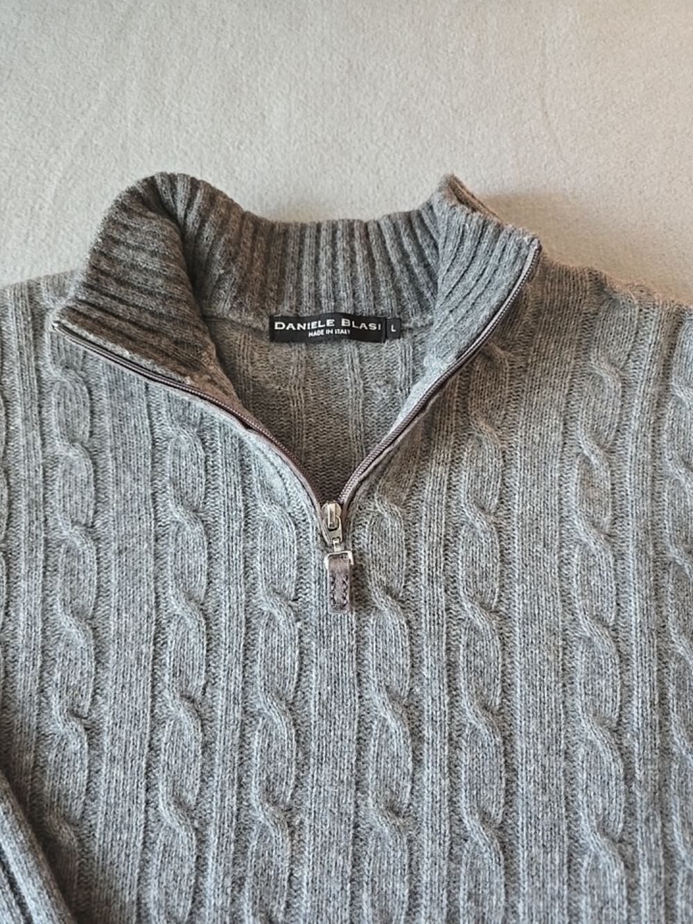 Daniele Blasi Men's Light Gray Cable-Knit Quarter-Zip Sweater